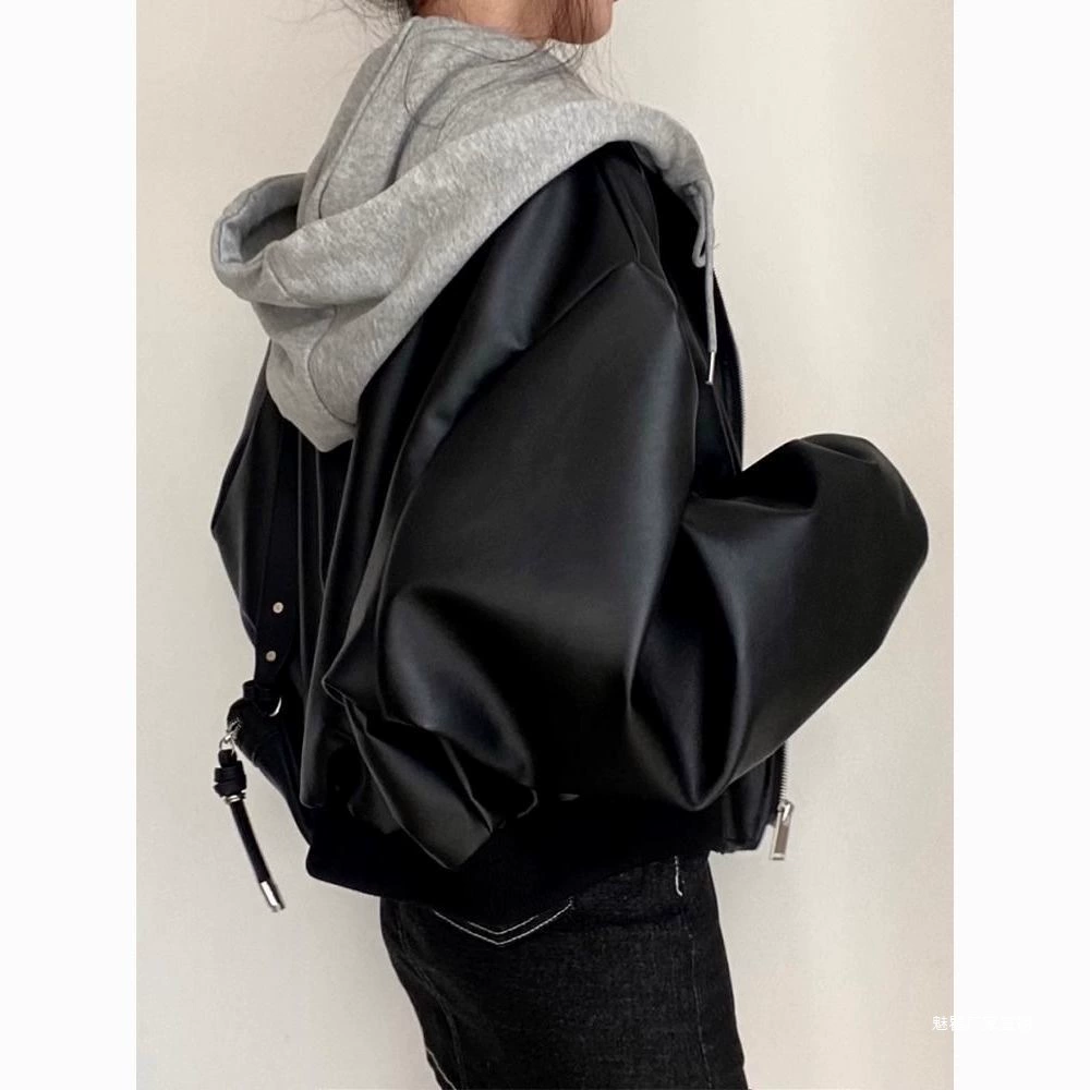Короткая осенняя куртка с капюшоном, корейский oversize вестерн стиль, мягкая подкладка