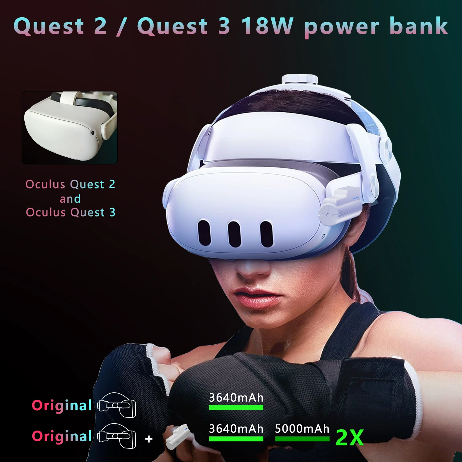Аксессуары для Meta Quest 3S VR, 18W быстрое зарядное, портативный аккумулятор для VR 5000 мАч, для Quest3 Elite Head