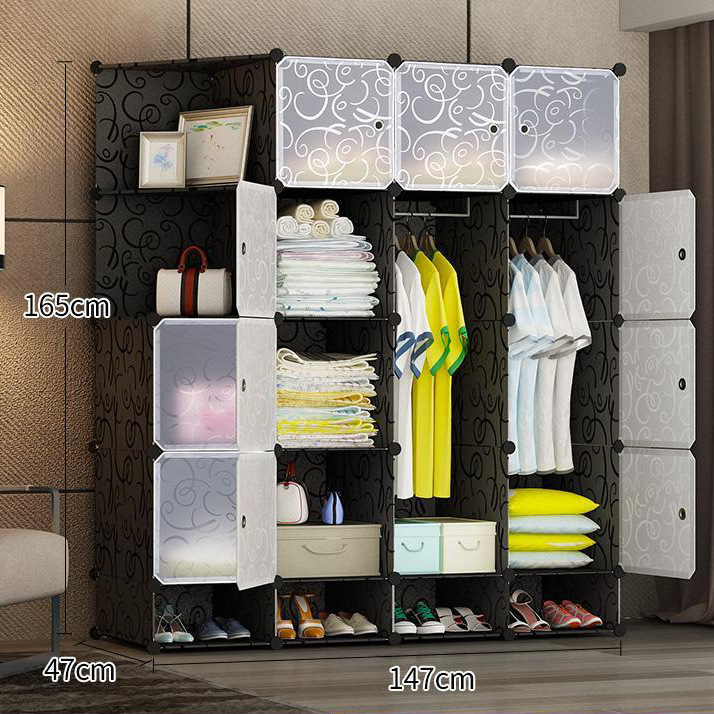 Armario simple moderno armario de tela simple sala de alquiler de tubos de acero engrosamiento reforzado dormitorio en casa montaje de almacenamiento gabinete colgante