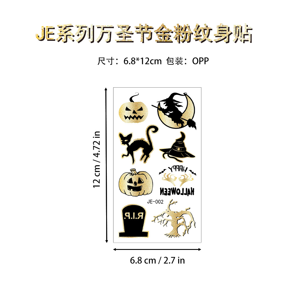 Tatuajes Temporales Faciales de Halloween de Papel de Transferencia de Agua, Estampado Dorado para Halloween image 7