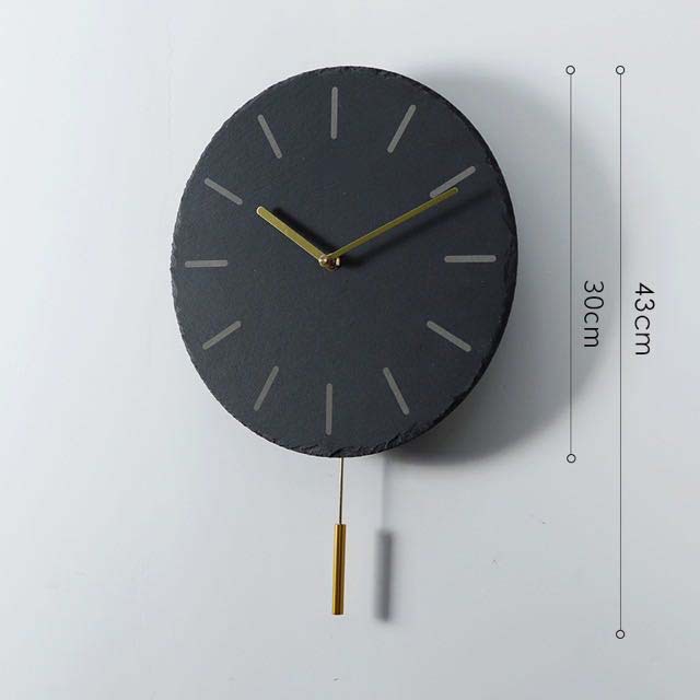 Nórdico creativo hogar Reloj de pared natural pizarra piedra láser escala swing reloj mudo adornos de moda