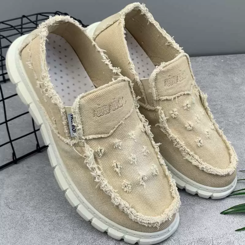 Весенне-летние популярные старые северные тканевые туфли, мужские парусиновые туфли, мужские туфли с маленькими ромашками, повседневная обувь без шнуровки, дышащие туфли-бродяги.