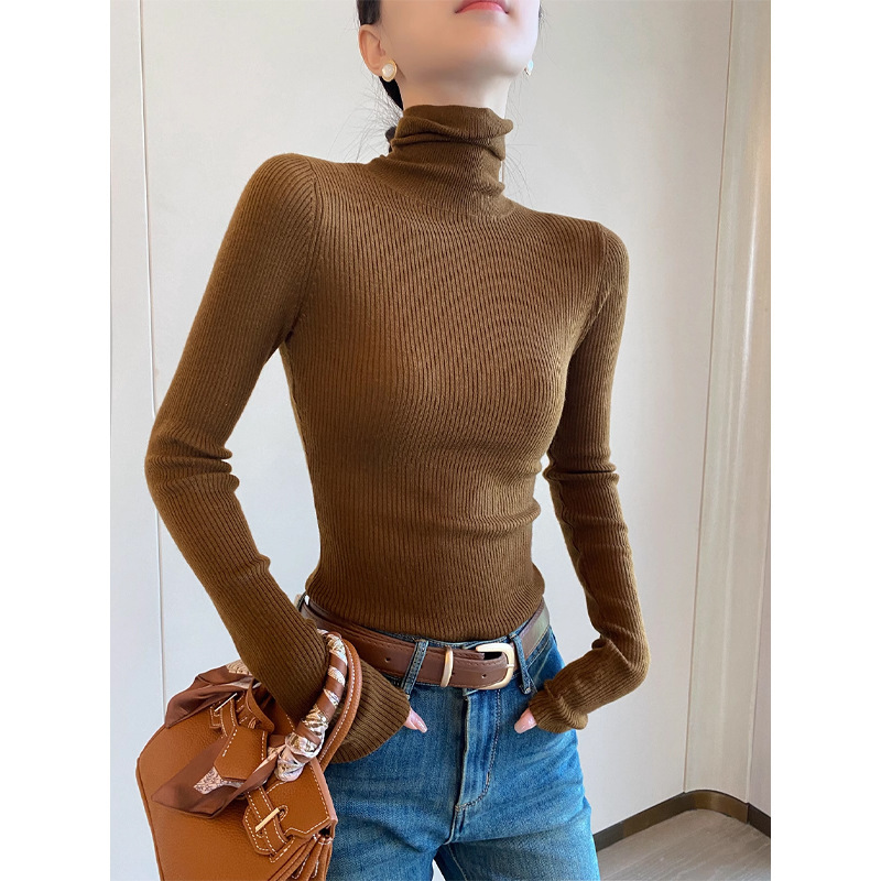 Brown Turtleneck Long-sleeved Sweater Women's Autumn 2024 New Slim-fit Slim-fit Base Inner Sweater Brown Turtleneck Long-sleeved Sweater Women's Autumn 2024 New Slim-fit Slim-fit Base Inner Sweater