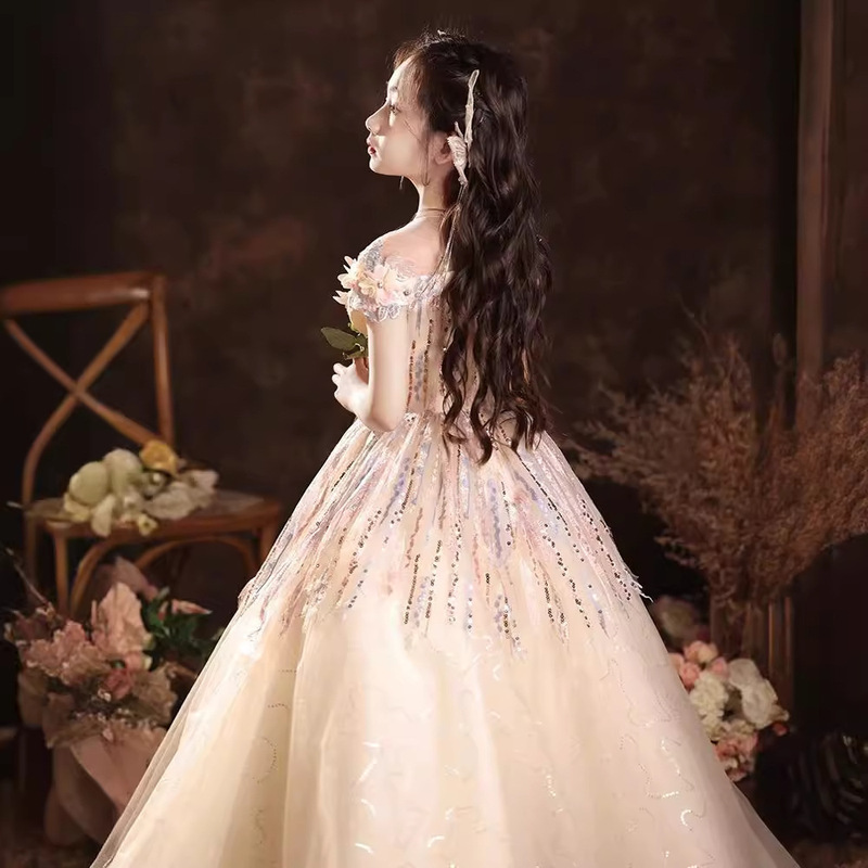 子供用ドレスプリンセススカート司会者パフォーマンス森系女の子ドレス超仙洋気子供誕生日ピアノ演奏|undefined