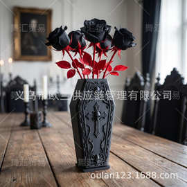 暗黑骷髅十字花桶小众潮玩桌面复古哥特花瓶浮雕摆件万圣节704