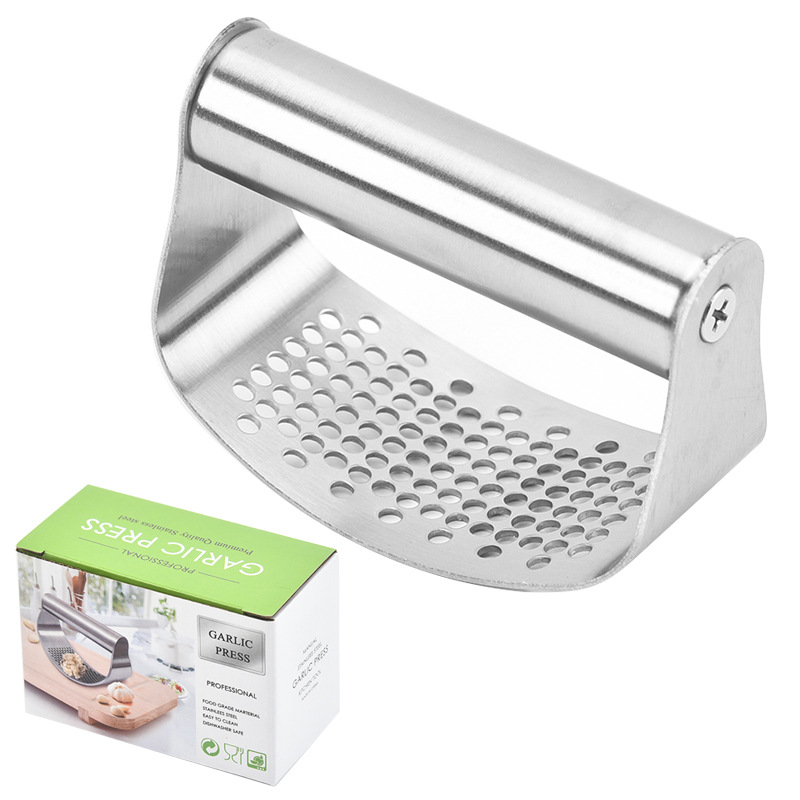 En stock Amazon nuevo 304 Acero inoxidable prensa de ajo arco ajo puller anillo prensa de ajo manual prensa de ajo