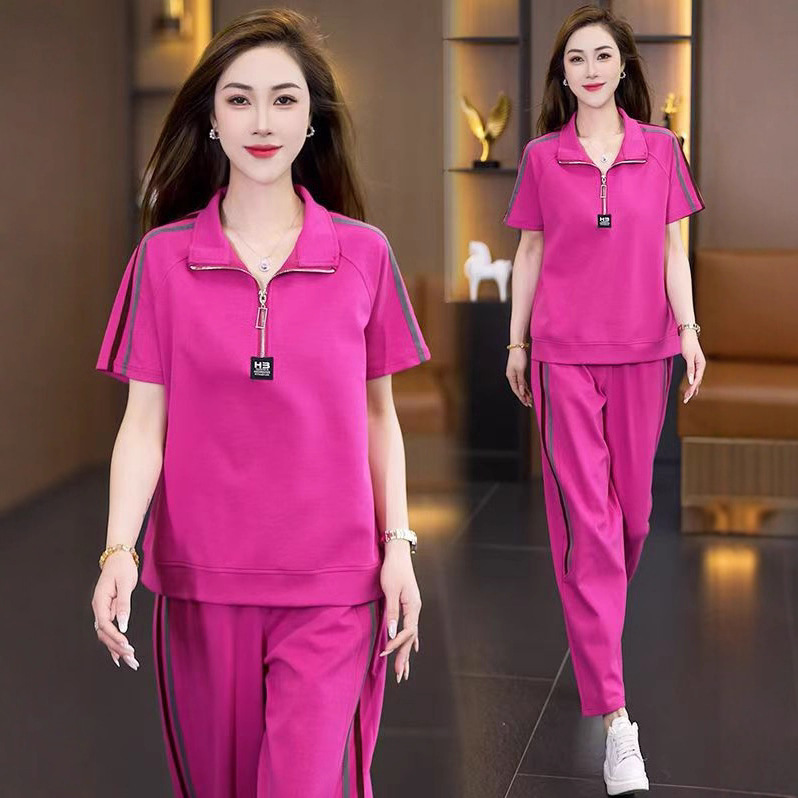 时尚运动服套装女2025夏季新款韩版休闲妈妈装显瘦跑步服两件套潮|undefined