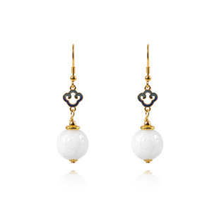 in stock wholesale A goods jadeite earrings women S925 sterling silver enamel craft national style design round bead earrings factory
