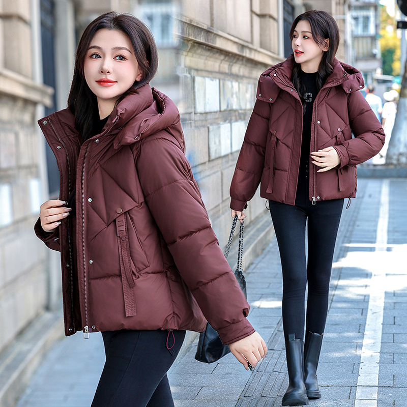 Corea con capuchón corto de algodón para mujeres en invierno 2025 nuevo hombre pequeño suelto y grueso abrigo de algodón esponjoso moda