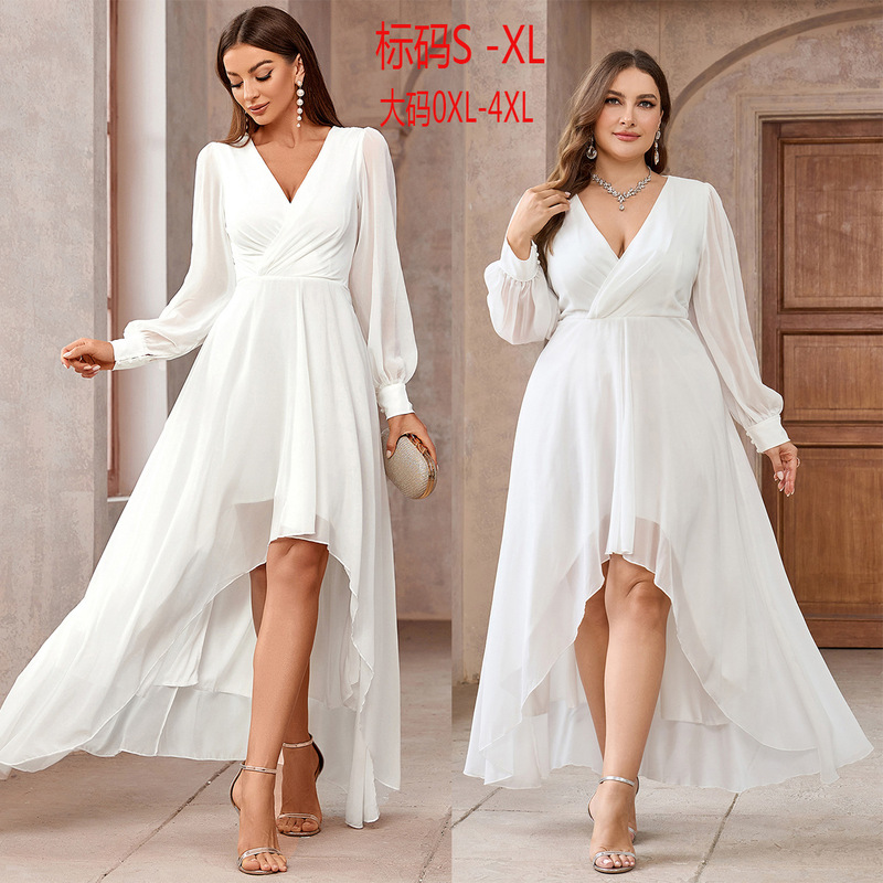 New European and American foreign trade cross-border exclusive for elegant solid color slim long sleeve waist ladies long chiffon dress
