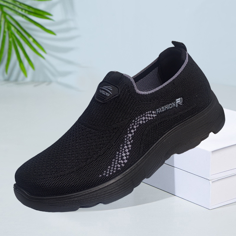 Wide-Toe Old Beijing Cloth Shoes for Men, Middle-Aged and Elderly, Slip-On Dad Shoes, Soft-Soled Casual Sneakers, Fly-Knit Breathable Walking Shoes