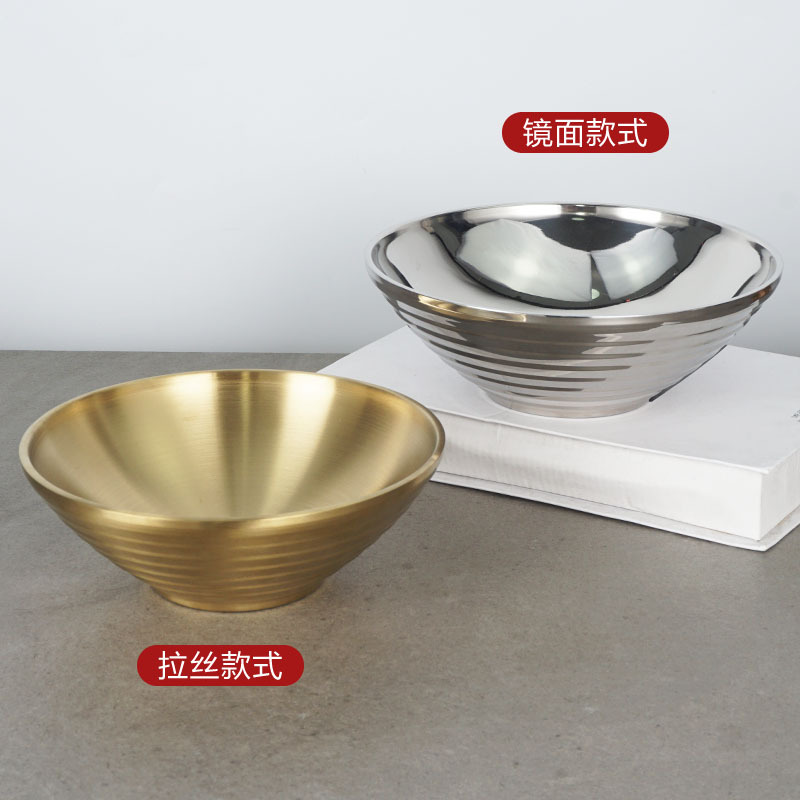 304 de acero inoxidable estilo japonés ramen tazón de hilo altavoz tazón de doble capa de fideos tazón hogar grande ramen tazón de fuente de cubo