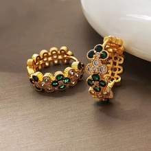 真金电镀四叶草花朵耳扣耳圈轻奢小众金属高级感镂空绿色锆石耳环