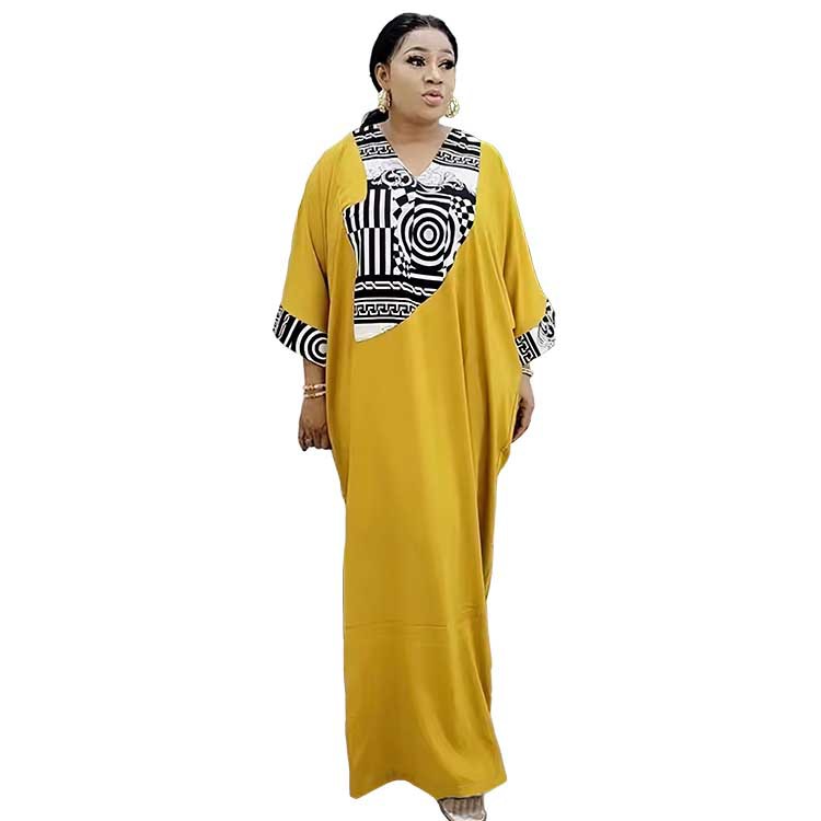 Abaya plus size muslimsk klänning med afrikanskt tryck för damer_voghion.com