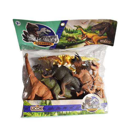 Bag with 6 9-inch dinosaur toy models, simulation animal, Triceratops and Brachiosaurus, for boys