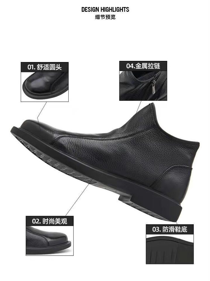 Giày bốt nam da lộn cổ trung Chelsea đế mềm lót lông giữ ấm — Lông cừu đen, màu đen chi tiết 11