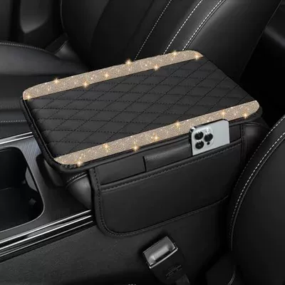 Shiny Crystal Armrest Box Mat: Armrest box pad - double-row-crystal-brick-champagne-color