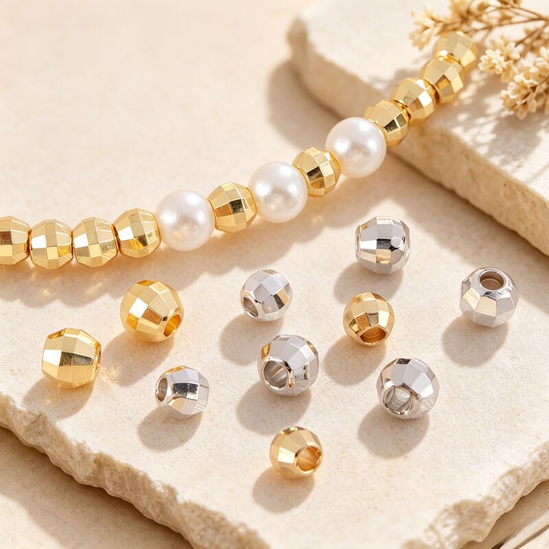 14K Gold Color-Preserving Laser Beads Solid Beads Disco Beads Sparkling Beads Faceted Beads DIY Beads Loose Beads Jewelry Accessories