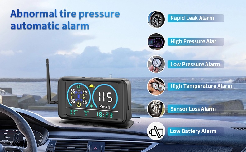 Cross-Border Ultra-Large Screen Tire Pressure Monitor with Time and Temperature Smart Digital Display and Solar-Powered Gps Speed Positioning System