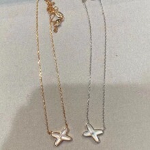 高版本尚美交叉项链女天然白贝母吊坠CNC工艺度真18k玫瑰金锁骨链