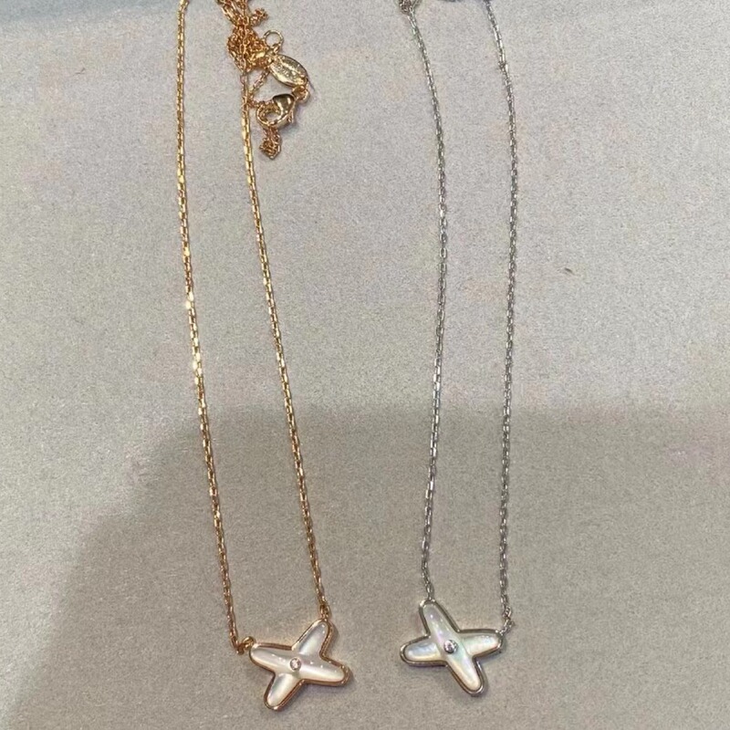 High Version Shangmei Cross Necklace Women's Natural White Mother-Of-Pearl Pendant Cnc Craftsmanship Real 18K Rose Gold Clavicle Chain