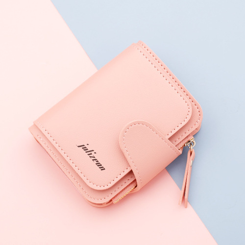 Short women's button wallet with zipper student wallet women's tri-fold women's wallet cross-border multi-card slot mini