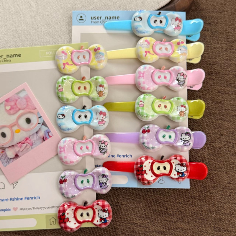 Cream Apple Plaid Hairpin Cute Ins Sweet Duckbill Clip Versatile Girl Cartoon Bangs Ins Headwear New Style