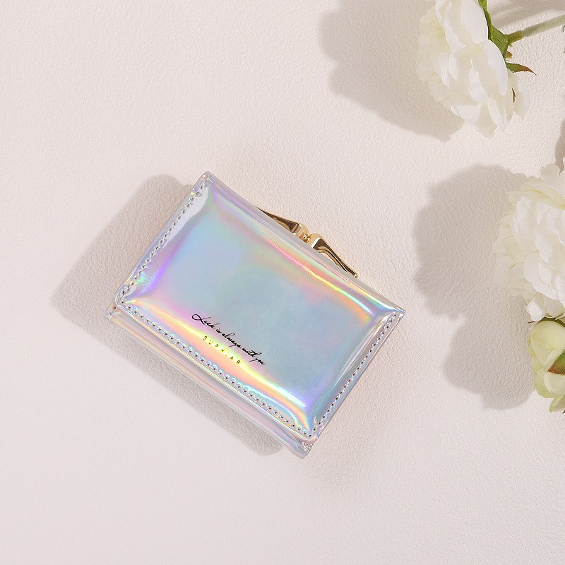 Cartera plegable de dibujos animados lindo transfronterizo, bowknot, bolso de tarjeta Macron, billetera de cuero PU de una pieza, billetera de mujer personalizada