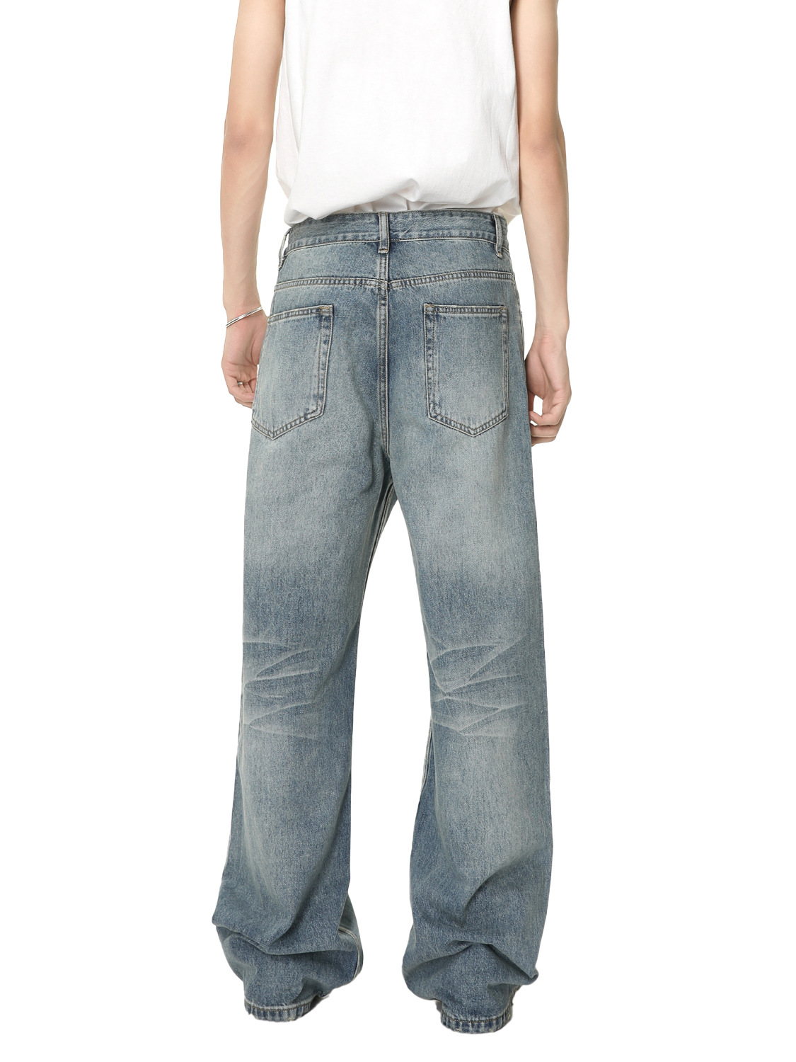 MTLCLOTHES Hombres| Coreano vibe lavado con agua estereoscópica gato barbudo en forma de A, jeans de pierna ancha rectos, moda universal