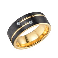 Luxury Mens 8mm Black Stains Steel Gold Color Ring�羳