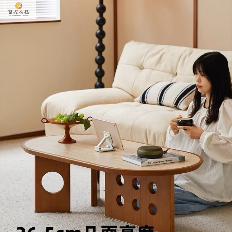 楕円形の中世スタイルのコーヒーテーブルリビングルームホーム小さなアパートレトロなティーテーブルライト高級ハイエンドバルコニー小さなティーテーブル|undefined
