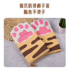 Cute Cat Paws Insulated Oven Mitts Microwave Safe Thick Heat Resistant Kitchen Home Baking Anti-Scald Gloves
