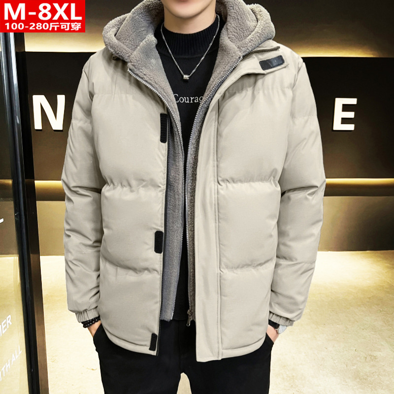 Invierno de moda de Hong Kong estilo de los hombres guapo falso de dos piezas con capucha de algodón acolchado abrigo de grasa más tamaño engrosada cálido abrigo de algodón acolchado