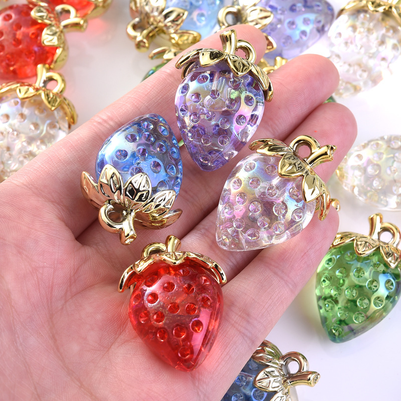 56g Weight Pendant Jewelry Making Type 23*32mm Jewelry Making Size DIY Jewelry Accessories Classification 10 PCS/Package Quantity Acrylic Material Strawberry Pattern Plating Design Sweet Style 10 PCS/Package 23*32mm Arylic Strawberry Pendant 1
