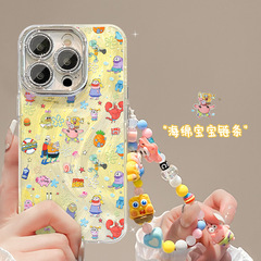 スポンジ赤ちゃんのブレスレットはリンゴ16promax携帯ケース13かわいいアニメ15羽糸レンズ膜14女を適用している