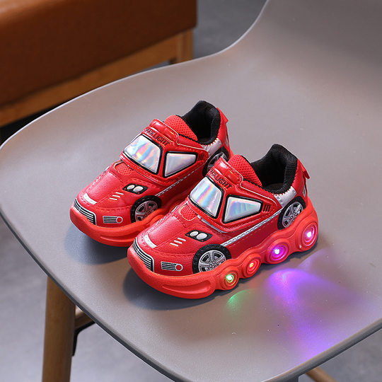 Foreign trade flashing light shoes boys 2024 spring and summer new cartoon children's shoes non-slip sneaker velcro luminous children's shoes