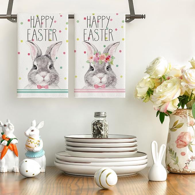 Cross-Border Easter Bunny Towel Microfiber Kitchen Dishcloth Cloth Easter Egg Cartoon Print Durable Hand Washing Towel