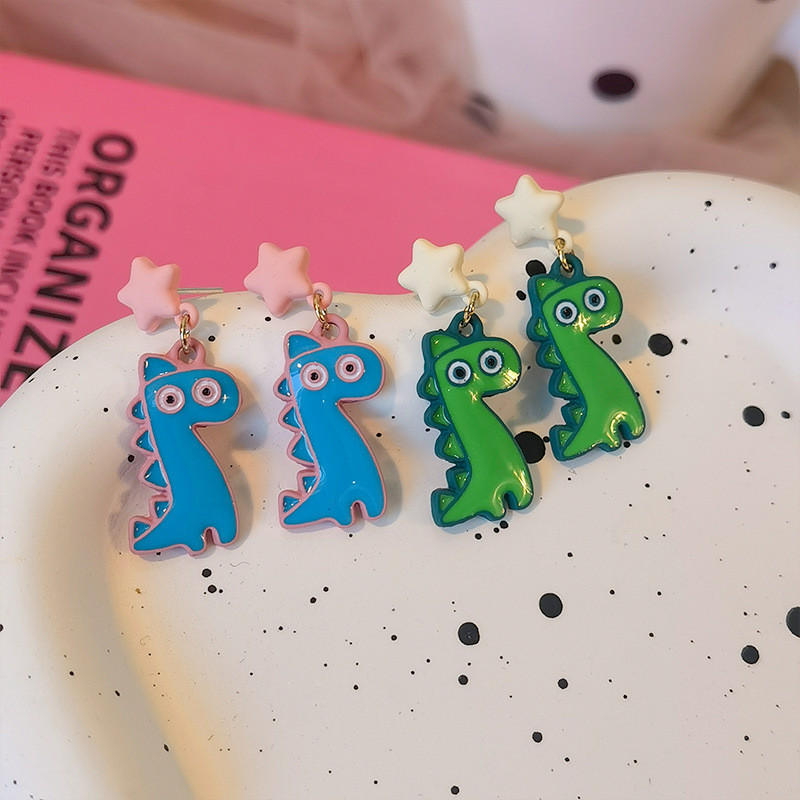 Wholesale Jewelry Cute Dinosaur Alloy Stoving Varnish Drop Earrings display picture 1