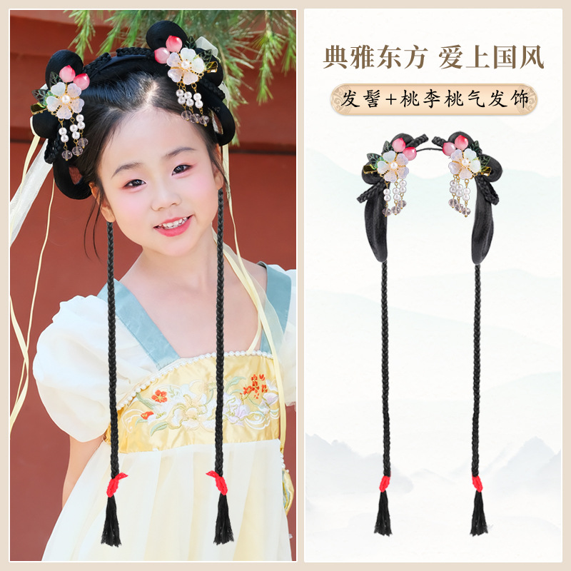 치자나무 부드러운 머리띠 브레이드 스타일 + 복숭아와 복숭아 헤어 액세서리 한 쌍