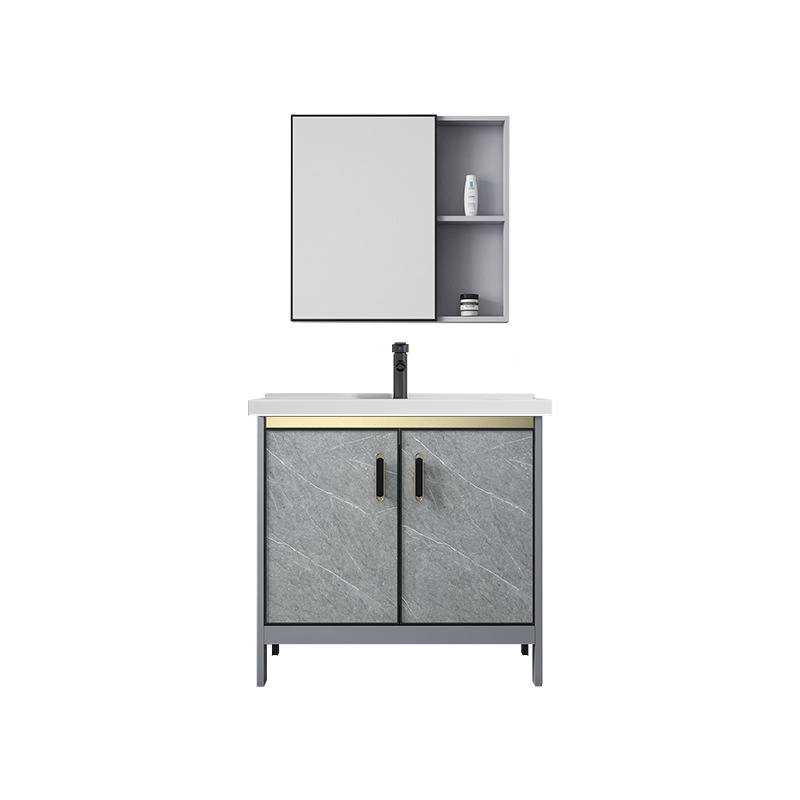 Baño de aluminio espacio gabinete de baño lavabo gabinete combinación de cerámica integrado lavabo gabinete moderno cuarto de baño mesa de lavado