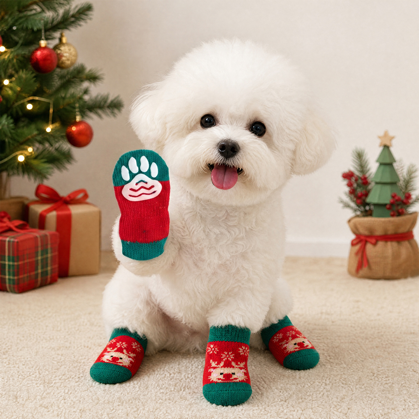 Special Anti-Slip Socks for Dogs and Pets, Elastic Rubber Band That Won'T Fall Off, Suitable for Indoor Play in the Snow, Christmas and New Year Edition, Anti-Dirt Pet Socks