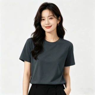 定制文化衫工作服定制LOGO圆领短袖内搭宽松微落肩纯色短袖T恤女