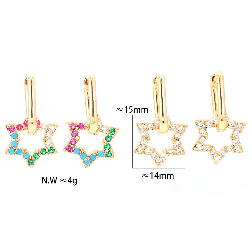 Unisex Gender Plating Design Fashion Six-pointed Star Color Zircon Earrings