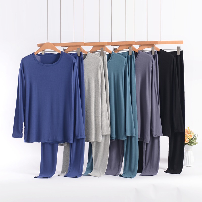 Spring and Autumn New Modal Round Neck Plus-Size Men's Thermal Underwear Set Thin Base Layer Top and Pants