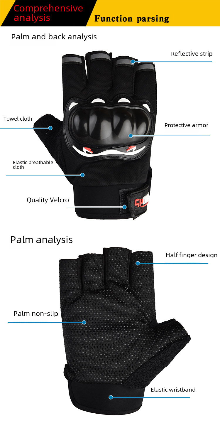 Luvas de motocicleta para esportes ao ar livre, respiráveis, antiderrapantes, dedos longos, meio dedo, tela sensível ao toque, luvas de proteção para andar, atacado_voghion.com