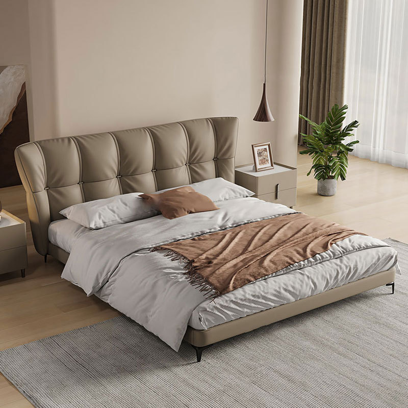 Cama de cuero genuino italiano moderno simple de alta gama suave bolsa dormitorio principal cama doble 1,8 m apartamento grande cama de cuero simple