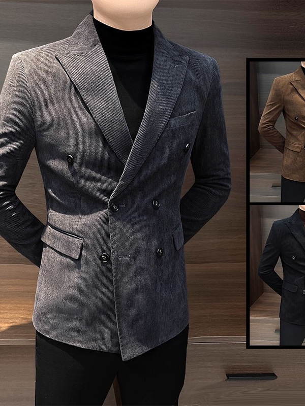Corduroy Men's Blazer Spring and Autumn 2025 New Style High-End Stylish Thick Double-Breasted Casual Suit