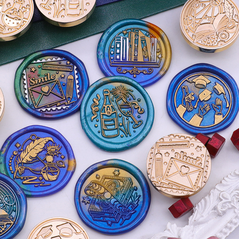 Sello de pintura de fuego de color europeo sello cabeza serie temporada de graduación cabeza de cobre cera de sellado de sobres patrón de producto terminado confeccionado fábrica al por mayor