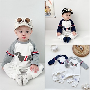 Infant Spring and Autumn jumpsuit 0-1 year-old newborn male baby foreign-style leisure climbing clothing net-popular spring-style Harbin clothing