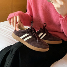真皮德训鞋女牛皮春秋季平底阿甘鞋美拉德复古百搭小众运动休闲鞋